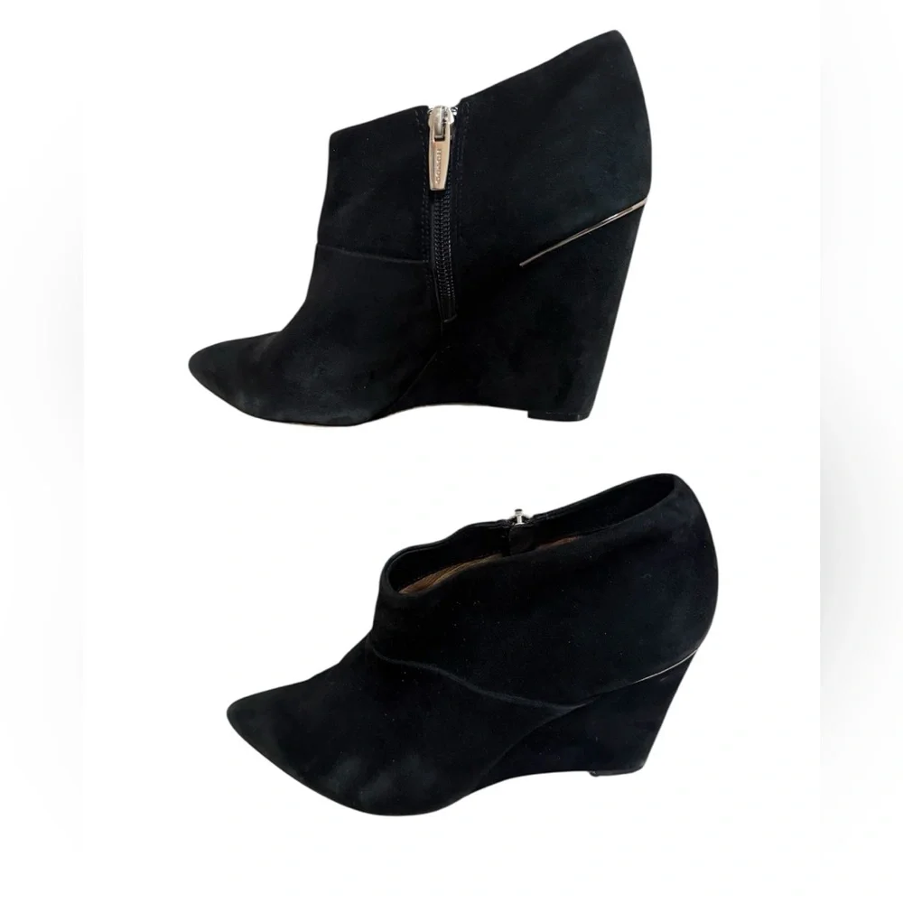 Coach | Black Suede Wedge Oakdale booties size 8.5